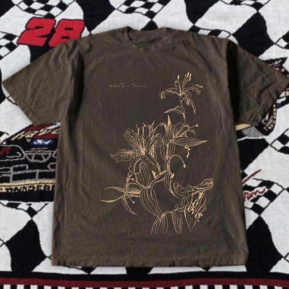 Gildan Men Brown T-Shirt Brown And Gold Floral Graphic Tee